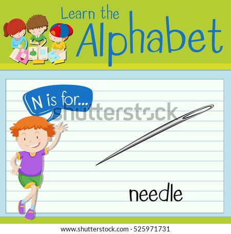 Flashcard letter N is for needle illustration