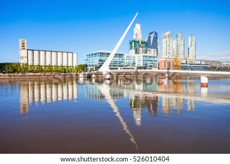 Puente de la Mujer (Womens Bridge), is a rotating footbridge for Dock 3 of the Puerto Madero district of Buenos Aires, Argentina