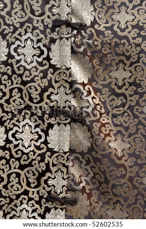 Patterned silk cloth as background in chinese shop