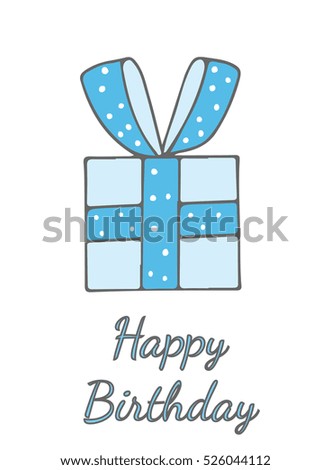 Happy Birthday greeting card with big gift and text. Vector illustration.