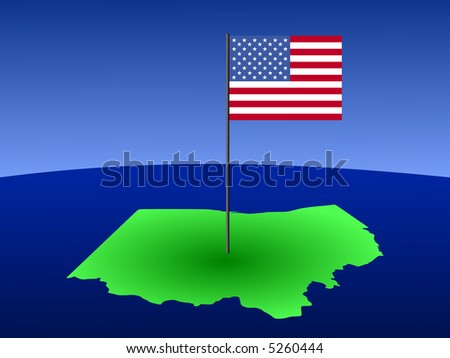map of Ohio with American Flag on pole