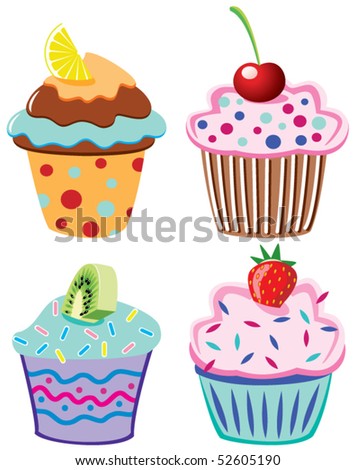 vector cupcakes with fruits