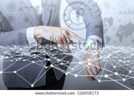 mixed media of smart watch and information technology concept IoT(Internet of Things), ICT(Information Communication Technology), digital transformation, abstract image visual