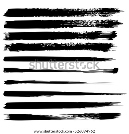 Vector large collection or set of artistic black paint hand made creative brush strokes isolated on white background, metaphor to art, grunge or grungy, sketch, education or abstract design
