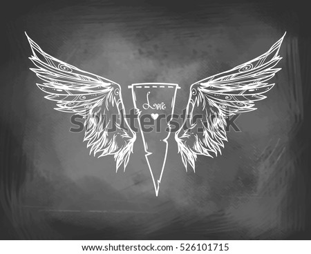 Beautiful Emblem With Wings / Graphic Image / Illustration Informal Attributes / It Can Be Used For Printing On T-Shirts Or Ideas For Tattoos / Imitation Of Chalk