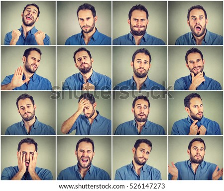 Collage of a young man expressing different emotions Royalty-Free Stock Photo #526147273