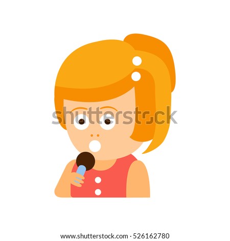 Little Red Head Girl In Red Dress With Microphone Flat Cartoon Character Portrait Emoji Vector Illustration