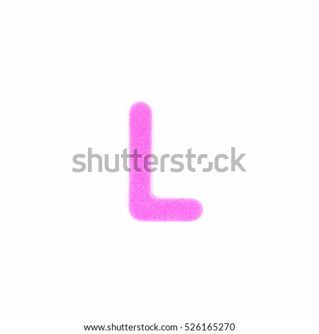 pink letter L made of foam toy isolated on white background.Letters of English  