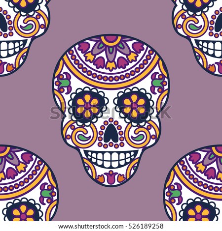 Seamless vector pattern with mexican skulls for Day of the dead celebration