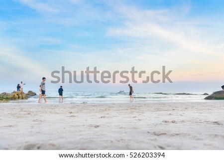People on the beach and blue sky at "HUA HIN" beach Thailand,summer