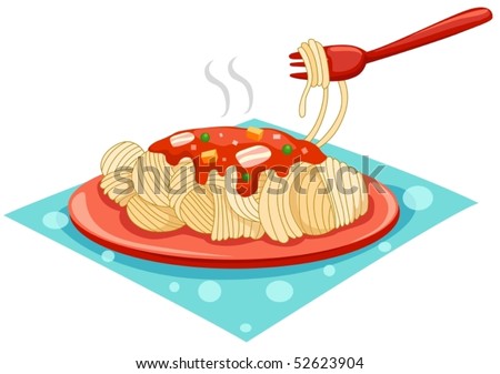 illustration of isolated a plate of spaghetti with fork on white