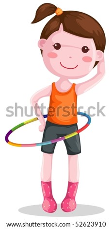 illustration of isolated a girl twirling hula hoop on white background