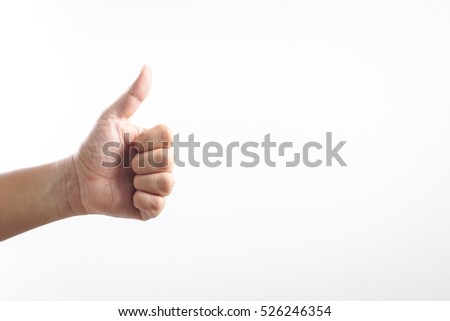 Thumb up hand sign on white background
