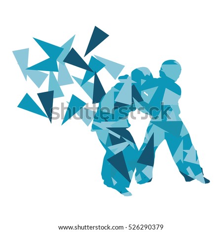 Judo kid vector martial art child fight abstract illustration concept made of polygon fragments isolated on white