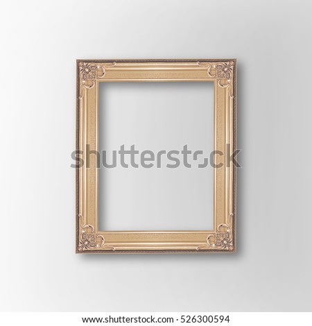 antique gold color frame isolated on gray background with clipping path