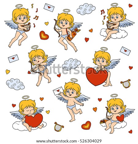 Color set of angels, vector characters of Valentine's Day 