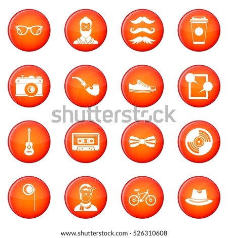 Hipster icons vector set of red circles isolated on white background