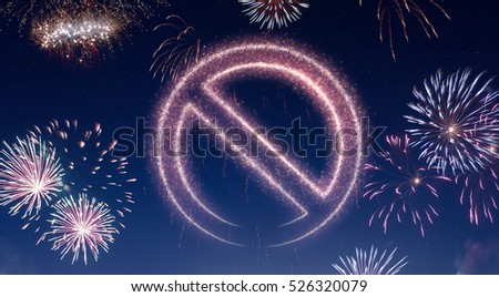 A dark night sky with a sparkling red firecracker in the shape of a forbidden symbol composed into.(series)