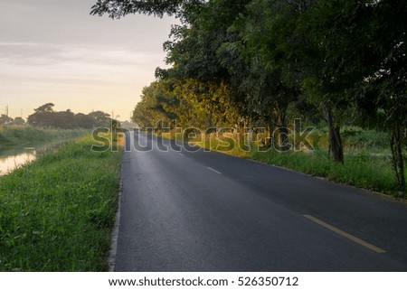 Roads, rural canal To reflect the morning sun