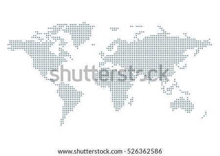 Dotted Political World Map. Template with grey points isolated on white background. Vector  World map for website, design, cover, infographics. Flat Earth Graph illustration.