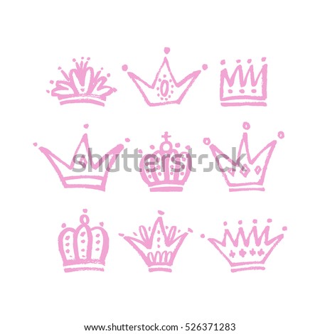 Set of vector hand drawn crowns with paint texture.