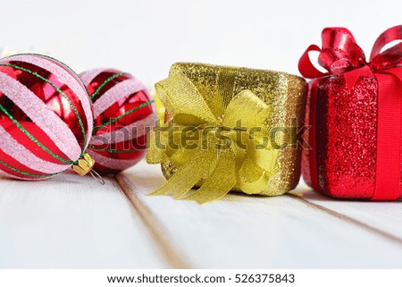 Closeup of Christmas Gift Boxes.Creative for colorful greeting card. Merry Christmas and Happy New Year Celebration.