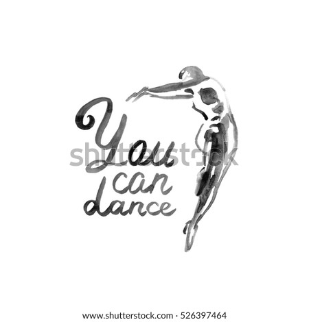 Watercolor illustration ballerina icon in dance. Design poster ballet school, studio