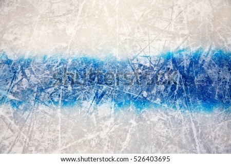 Hockey blue line on ice skating rink. winter sport background