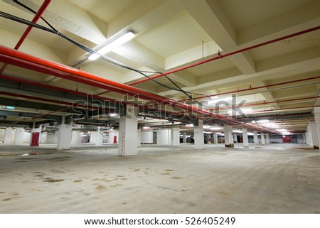 Concrete interior of unfinished parking area