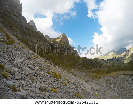 Rocky terrain with colorful blue sky/Albanian Alps/Prokletije