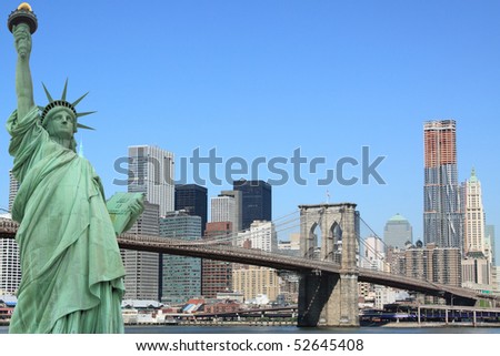 The Statue of Liberty and Brooklyn Bridge, New York City