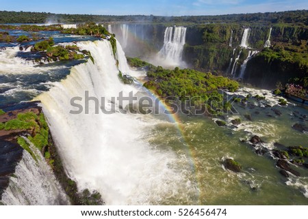 Devil's Throat (Garganta del Diablo) is the biggest of the Iguazu Waterfalls. Located on the Iguazu River on the border of the Argentina and the Brazil. Royalty-Free Stock Photo #526456474