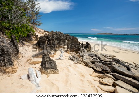 paradise sand beach in Antsiranana, Diego Suarez bay, Indian ocean,  Madagascar beautiful vigrin nature landscape Royalty-Free Stock Photo #526472509