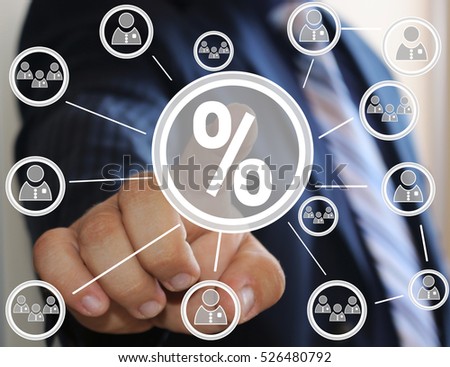 The businessman clicks on the touch button on the icon of interest in the web network on the touch screen.Online shopping, discounts, promotions, sales .