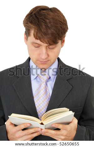 The young man reading a book, isolated on a white background