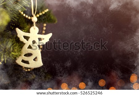 Greeting card Christmas decoration calendar with christmas tree and white angel on it.