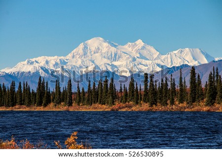 Denali is the highest mountain peak in North America, located in Alaska Royalty-Free Stock Photo #526530895