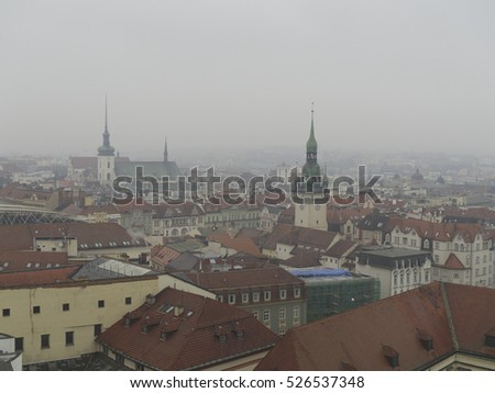 Brno cityscape in gray foggy weather. The second biggest city in Czech Republic.