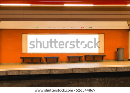 White Isolated Subway Ad Space Advertisement Billboard Lightbox Interior Orange Empty Station