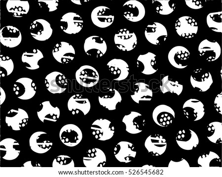 Background black and white abstract texture vector with round dark spots, balls nets and lines