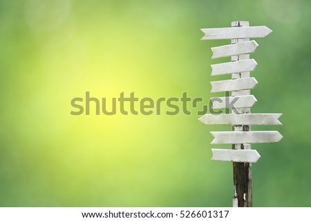 Stock Photo:
Old wooden signpost isolated on green background