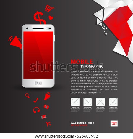 mobile phone with icons, infographic and website background, presentation, banner design