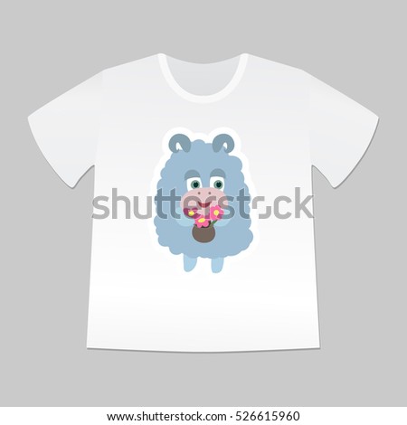 T-shirt design for kid. T-shirt with funny sheep character.