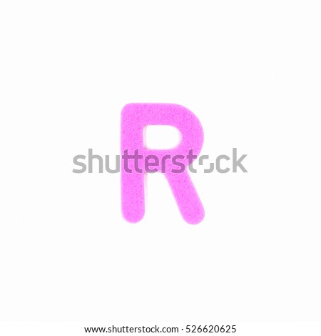 pink letter R made of foam toy isolated on white background.Letters of English  
