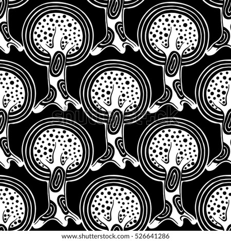 Seamless pattern, vector hand drawn repeating illustration, decorative ornamental stylized endless trees Black  white background abstract seamles graphic illustration Artistic line drawing vector.