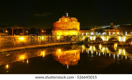 Beautiful River Tiber in Rome by night