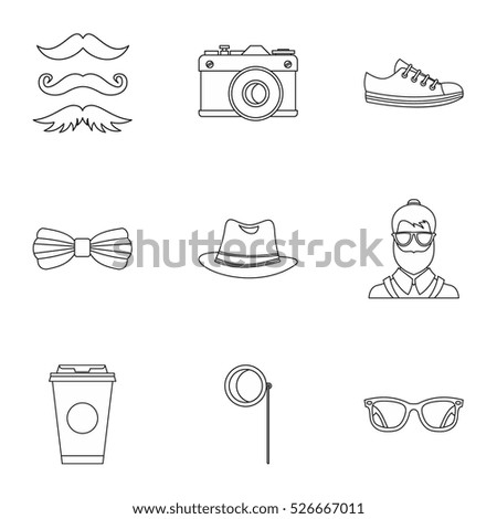 Hippie icons set. Outline illustration of 9 hippie vector icons for web