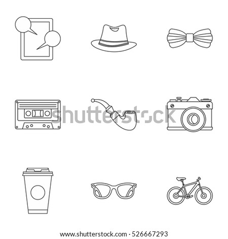 Subculture hipsters icons set. Outline illustration of 9 subculture hipsters vector icons for web