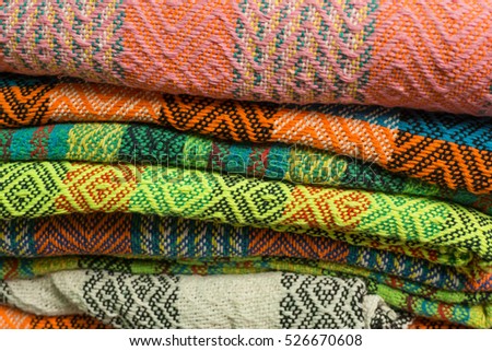 Different colorful fabrics, mayan style as pattern
