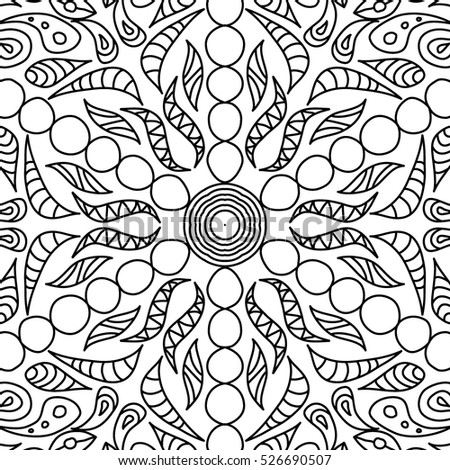 Adult Coloring Book Page. Seamless Ornate Black and White Pattern for Coloring, Wallpaper, Textile, Fabric, Paper, Tile